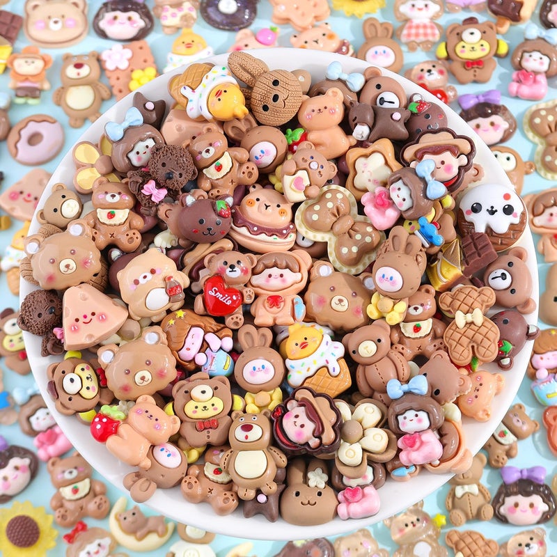Glitzest 100PCS TINKRSTUFF Brown Slime Charms Cute Flatback Resin Charms for Slime, Kawaii Random Decoden Charm for Embellishments Phone Junk Case Charms Bulk, Hairpins Scrapbooking Crafting & DIY Decoration - Image 4
